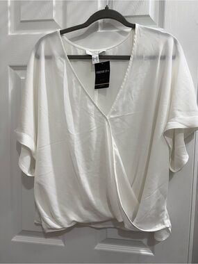 Forever 21 Cream Wrap-Front V-Neck Blouse